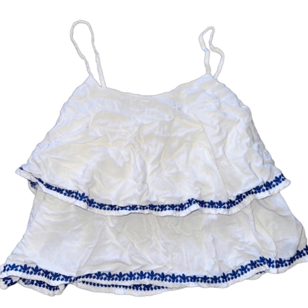 BLUE WHITE RUFFLE LAYER TOP